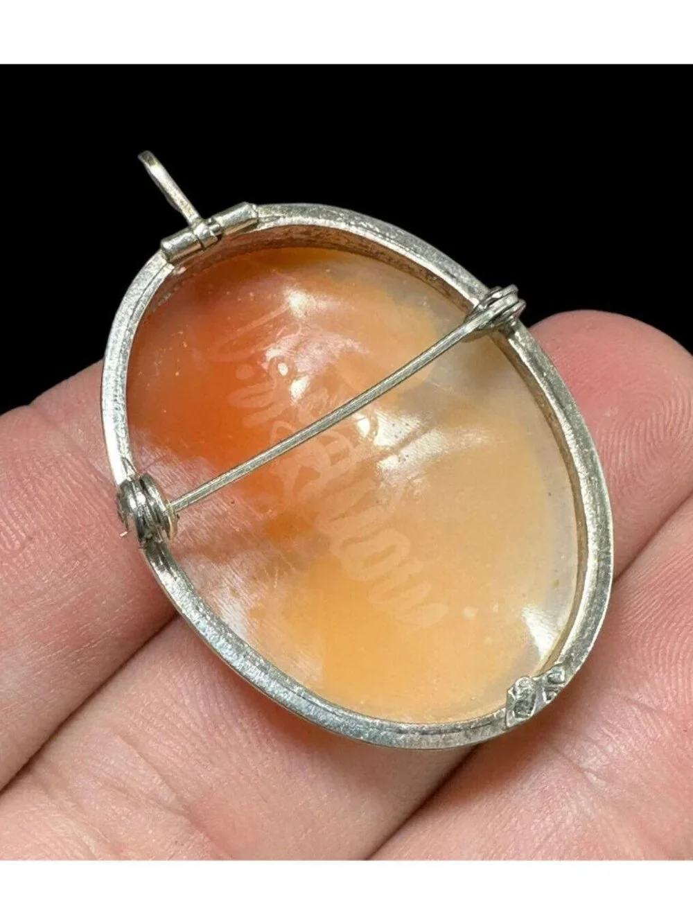 Vintage 900 Silver Cameo Brooch Pendant Carved Shell Pretty Woman Fine Jewelry